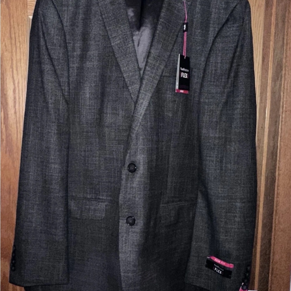 NWT Van Heusen Flex Plain Slim Fit Suit Jacket, Charcoal, 46L - Picture 2 of 7